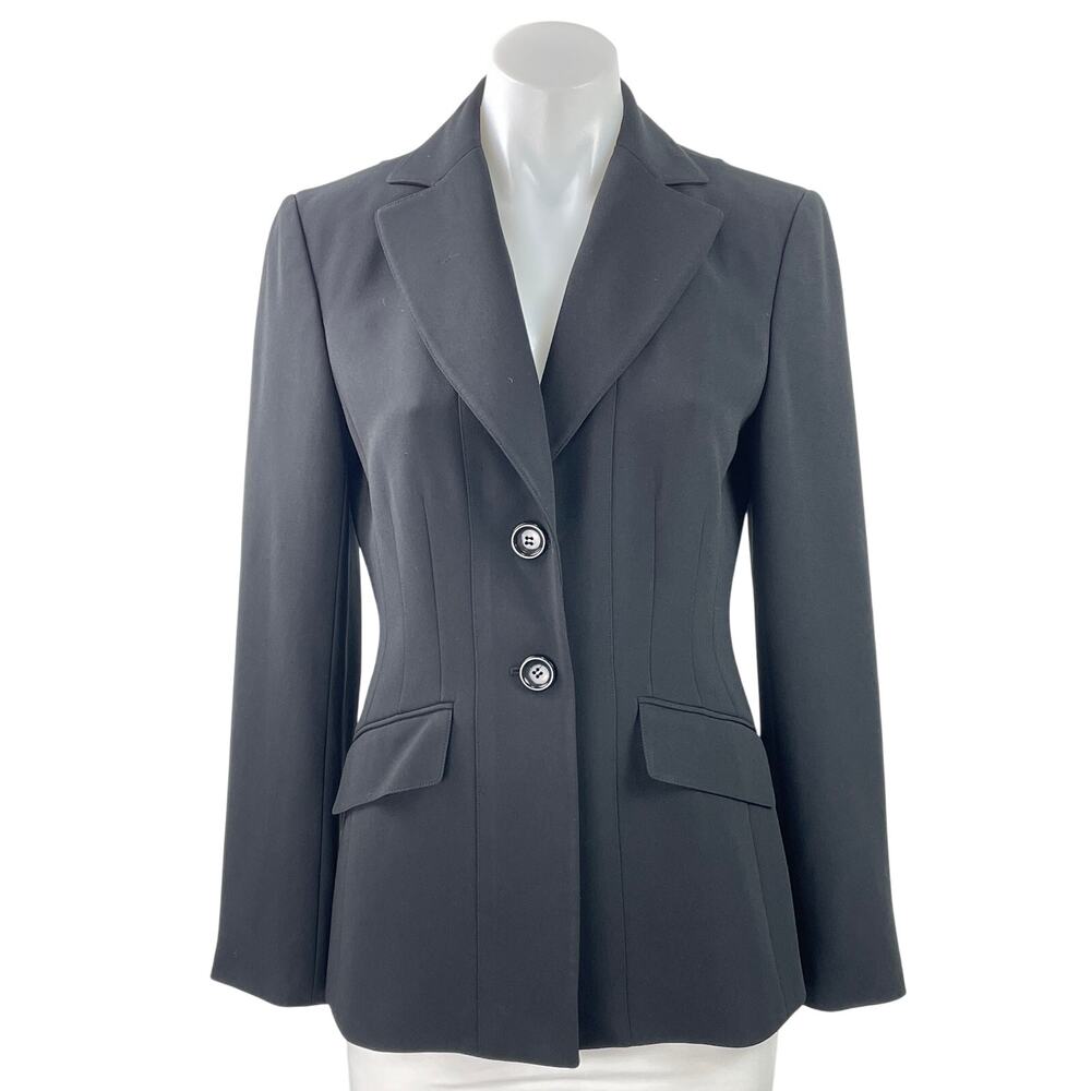 Ann Taylor Womens Black Long Sleeve Notch Lapel Pocket Blazer Coat Jacket Size 2